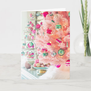 Ornements vintages Arbre de Noël rose Carte pliée