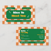 Oronge Geel Groen Retro Checkerboard Boho Visitekaartje (Voorkant / Achterkant)