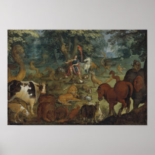 Orpheus Charming the Beasts (olie op het paneel) Poster