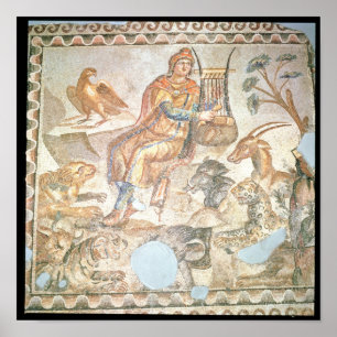 Orpheus die tegen de dieren speelt, Romeinse mozaï Poster