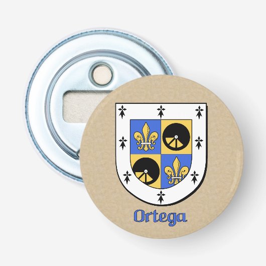 Ortega Heraldic Arms op perkament stijl terug Button Flesopener (Voorkant)