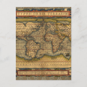 Ortelius 1570 Wereldkaart: Antieke Cartografie Briefkaart
