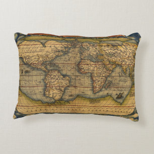 Ortelius 1570 Wereldkaart: Antieke Cartografie Decoratief Kussen