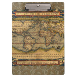 Ortelius 1570 Wereldkaart: Antieke Cartografie Klembord