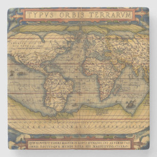 Ortelius 1570 Wereldkaart: Antieke Cartografie Stenen Onderzetter