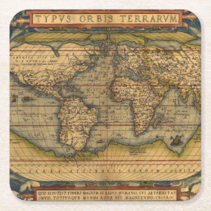 Ortelius 1570 Wereldkaart: Antieke Cartografie Vierkante Kartonnen Onderzetter