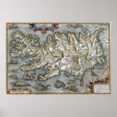 Ortelius Islandia Map met Zee Monsters Print (Voorkant)