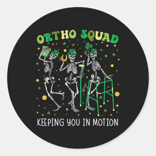 Ortho Squad dansende skeletten St Patricks Orthope Ronde Sticker (Voorkant)