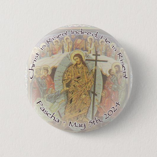 Orthodox Christelijk Christus is Risen ENG 2.25 in Ronde Button 5,7 Cm (Voorkant)