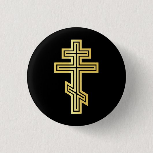 Orthodox Christelijk Kruis Ronde Button 3,2 Cm (Voorkant)