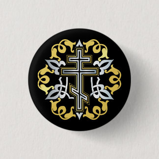 Orthodox kruis goud met Ornamenten Ronde Button 3,2 Cm