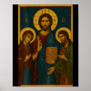 Orthodoxe icoon van Christus, Theotokos en Johanne Poster