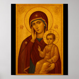 Orthodoxe icoon van Theotokos en baby Jezus Christ Poster