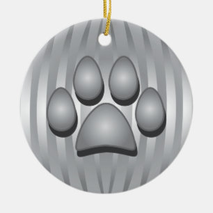 Os de chien d'argent et ornement de Noël Paw
