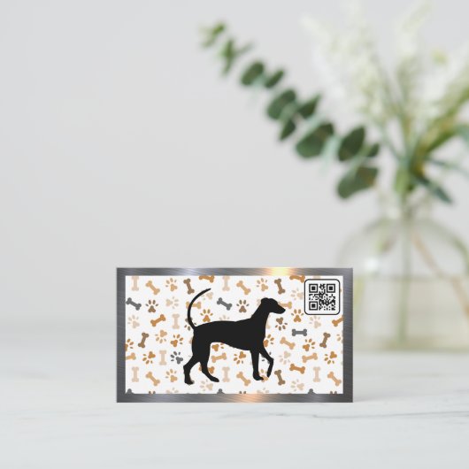 Os et pattes de chien | Carte de visite de code QR (Debout devant)