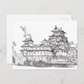 Osaka Castle Japan Black White Illustration Briefkaart (Voorkant / Achterkant)