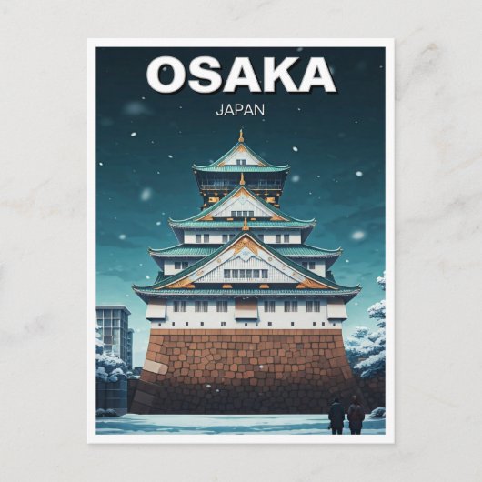 Osaka Castle Japan Nachtreizen Briefkaart (Voorkant)