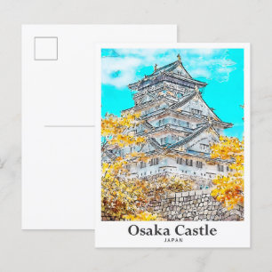 Osaka Castle Japan Travel Waterverf met de hand ge Briefkaart