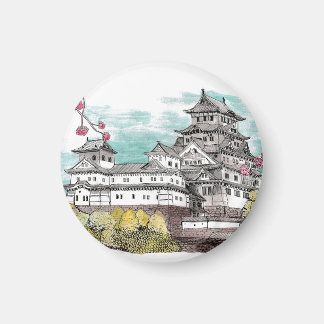 Osaka Castle Japan Waterverf Illustratie Magneet
