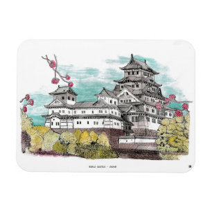 Osaka Castle Japan Waterverf Illustratie Magneet
