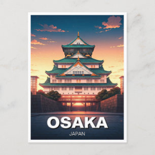 Osaka Castle Japan zonsondergang Reizen Briefkaart