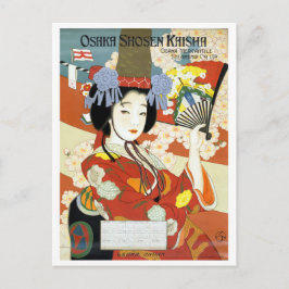 Osaka, Japan, geisha met fan, vintage-reizen Briefkaart