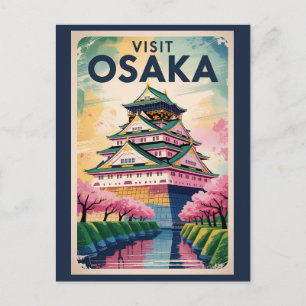 Osaka Japan Kasteel Illustratie Reis Kunst Vintage Briefkaart