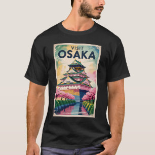 Osaka Japan Kasteel Illustratie Reis Kunst Vintage T-shirt