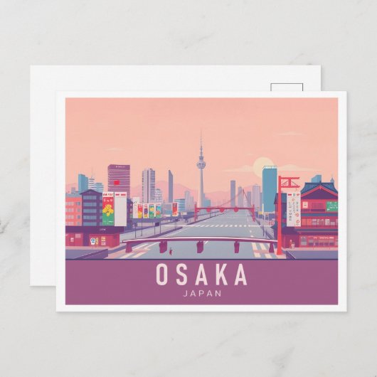 Osaka Japan Pastel Travel Design Briefkaart (Voorkant / Achterkant)