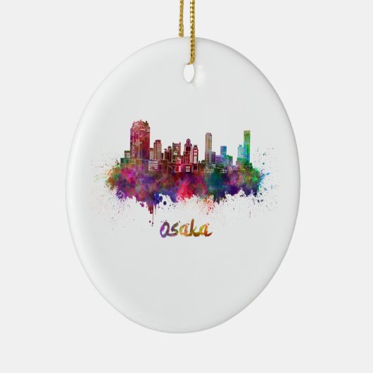 Osaka skyline in waterverf keramisch ornament (Rechts)