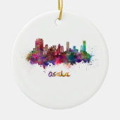 Osaka skyline in waterverf keramisch ornament (Voorkant)