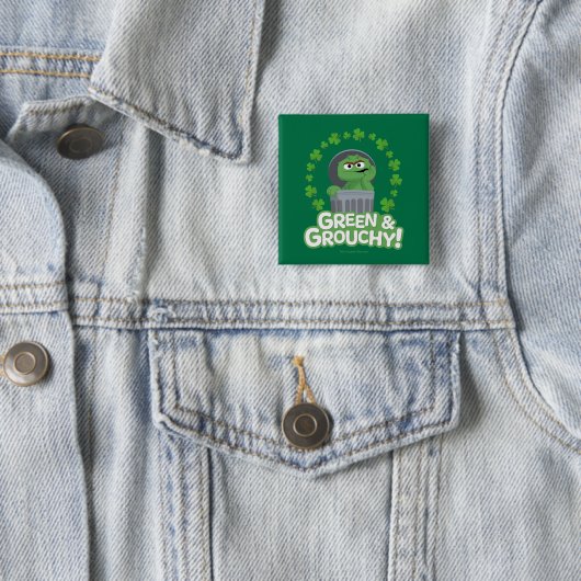 Oscar | Groen & Grouchy! Vierkante Button 5,1 Cm (In situ)