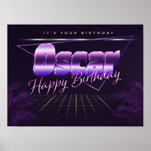 Oscar Prénom lila retro Poster Anniversaire