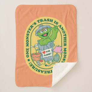 Oscar the Grouch Monster Treasure Badge Sherpa Deken