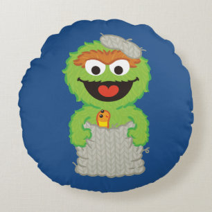 Oscar the Grouch Wool Style Rond Kussen