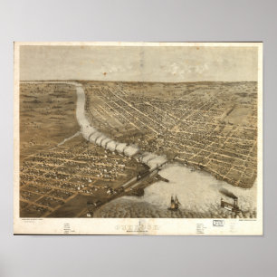 Oshkosh WI 1867 Antiek Panorama Poster