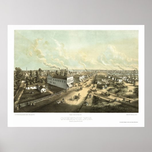 Oshkosh, WI Panoramic Map - 1850 Poster (Voorkant)