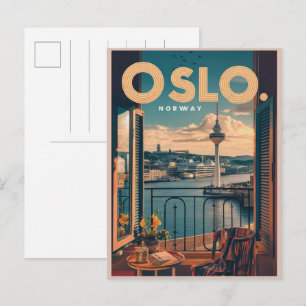 Oslo balkon uitzicht Noorwegen vintage en cadeaus Briefkaart