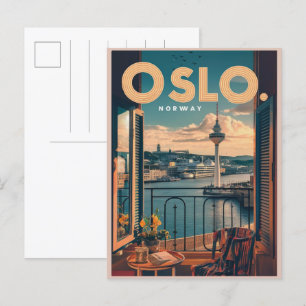 Oslo Balkon uitzicht Noorwegen vintage en geschenk Briefkaart