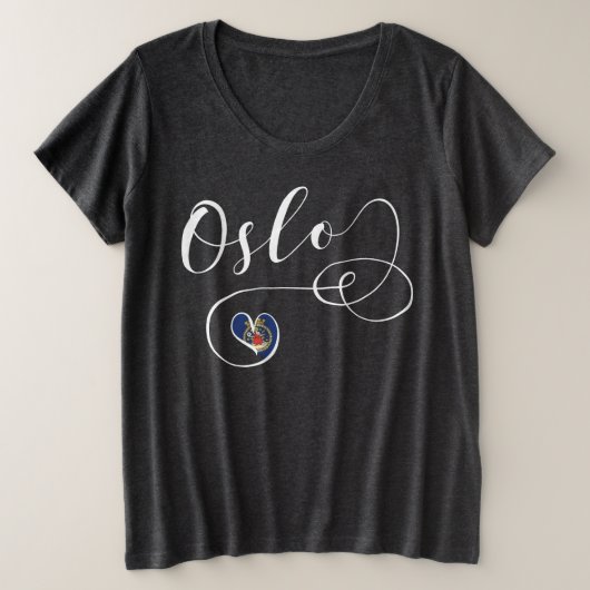 Oslo Heart Tee Shirt, Noorwegen Grote Maat T-shirt (Design voorkant)