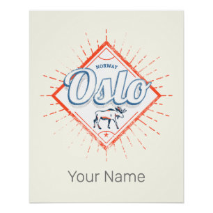Oslo Hoofdstad Noorwegen Retro Moose  Souvenir Perfect Poster