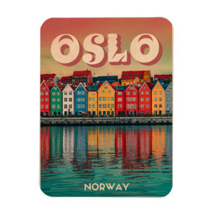 Oslo kleurrijke huizen Noorwegen vintage en cadeau Magneet