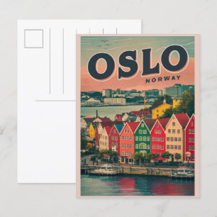 Oslo kleurrijke huizen Noorwegen vintage en gesche Briefkaart