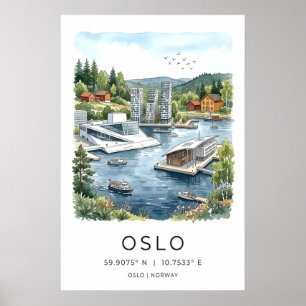 Oslo Kunstprint Zwarte Inkt Stadsgezicht Poster
