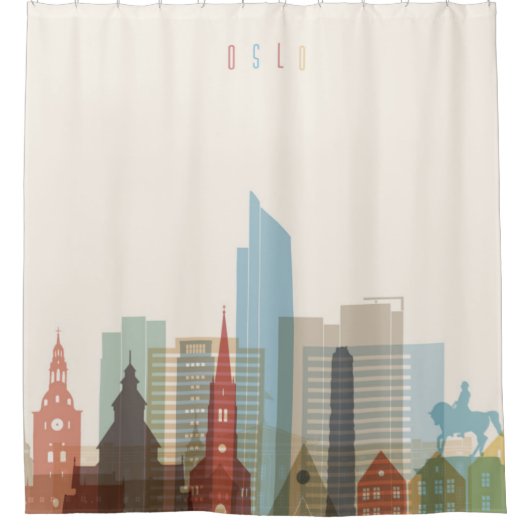 Oslo, Noorwegen | City Skyline Douchegordijn (Voorkant)