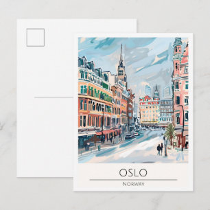 Oslo Noorwegen Kunst Illustratie Reizen Briefkaart