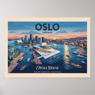 Oslo Operahuis Vintage Reisposter - Noorwegen Poster