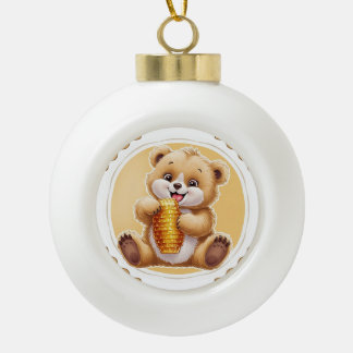 oso comiendo miel keramische bal ornament