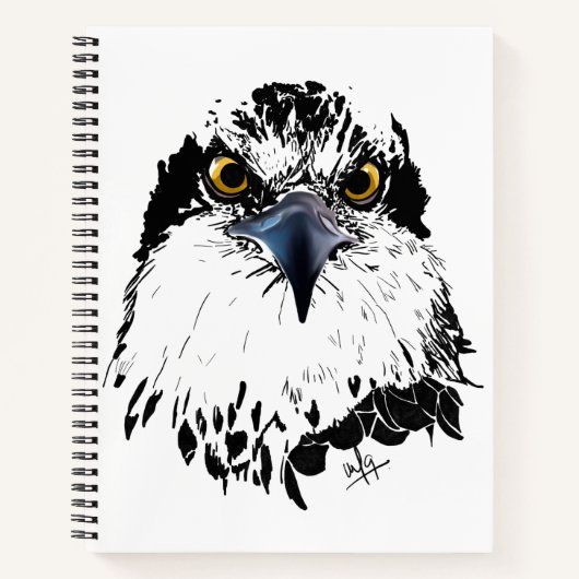 Osprey Drawing Black White met Piercing Eyes Notitieboek (Voorkant)