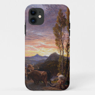 Ossen ploegen bij zonsondergang (waterverf op papi iPhone 11 hoesje